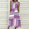 Oversized Women Sleeveless Round Neck Dress Elegant Cluster Flower Printed Loose Mid Calf Dress