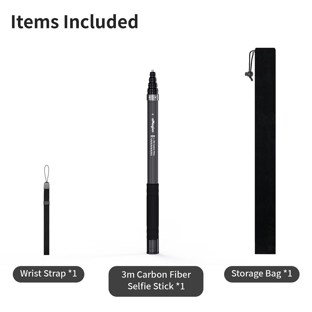 Osynlig Selfiepinne Kolfiberförlängningsstång Justerbart Handgrepp för Insta360 X5/X4/X3 för GoPro Hero