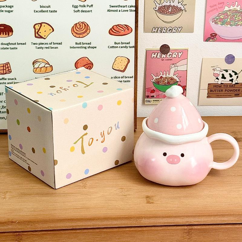 Cute Pig Cup Souvenir Mug Girl Water Cup Office Ceramic Cup with Lid Home Birthday Gift