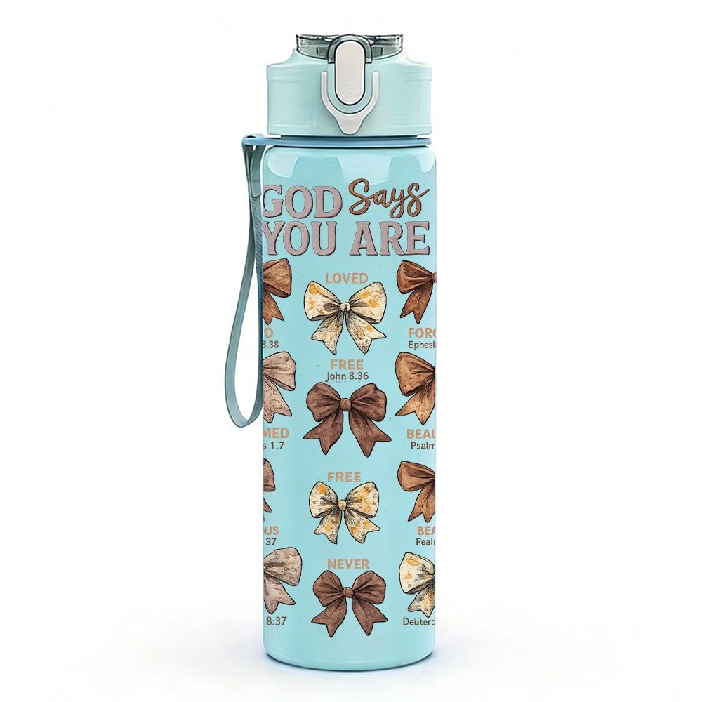 1PC God Is Good Butterfly Faith Print 750ml Color Plastic Sports Water Bottle Leakproof Flip Straw Lid Suitable for Sports Office Home Use