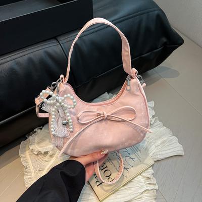 Niche Bow Hand Carry Crescent Moon Bag Women's 2025 New Fashion Simple Shoulder Armpit Bag Shoulder Messenger Bag
