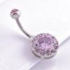 Women Rhinestone Inlaid Round Pendant Barbell Navel Ring Body Piercing Jewelry