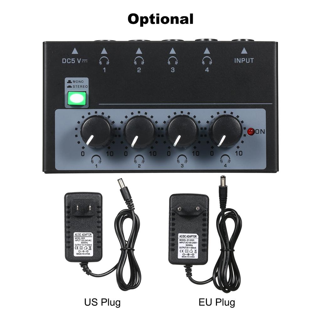 Headphone Amplifier Mixer 4 Channels Mono/Stereo Metal Stereo Headphone Amps Audio Amplifier Balanced Headphone Output Audio Input Mini Headphone