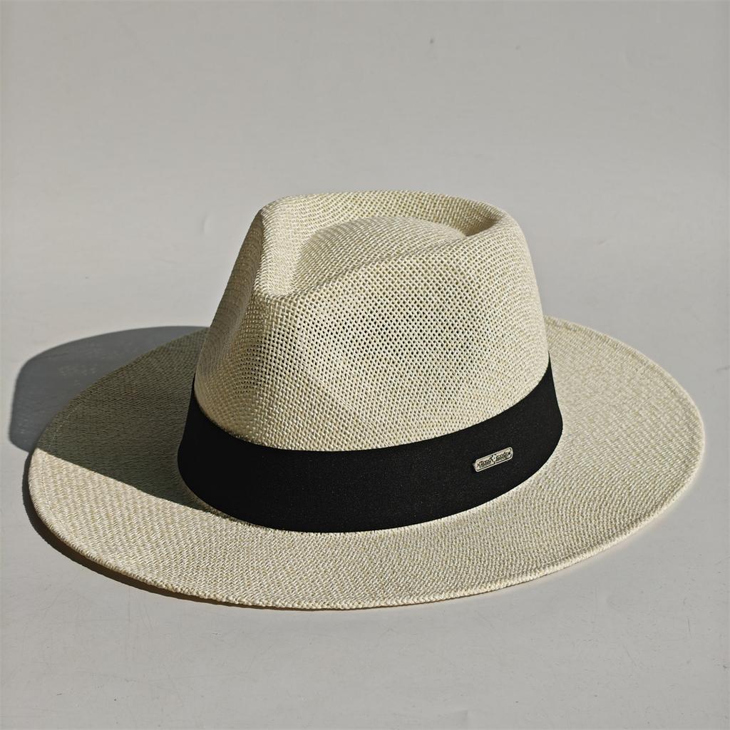 Handgeweven Hoed Veer Accessoire Mannen Breedgerande Panama Jazz Hoed Buiten Zonbescherming Stro Hoed Unisex Stijl voor Lente & Zomer