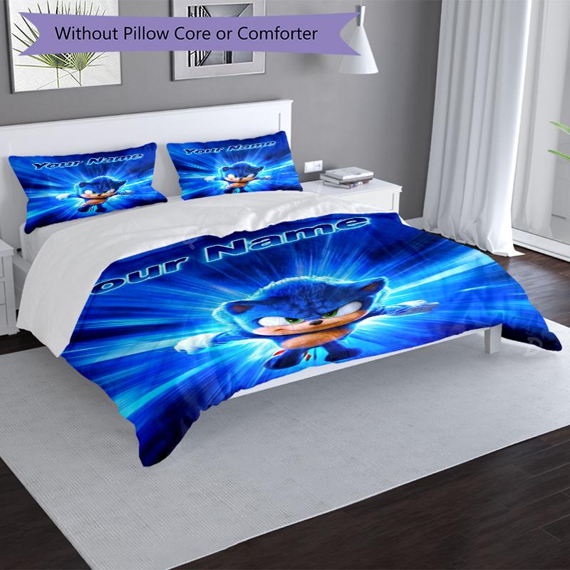 Sonic Custom Name Text Print 1Pc Bedding Set Duvet Cover With Two Pillowcases Soft Bed Linen For Household Bedroom