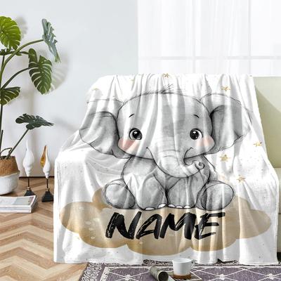 Custom Name A Elephant Theme Printed Blanket - Perfect for Couch, Bed, Travel & Outdoor Use | Machine Washable, Cozy & Durable.