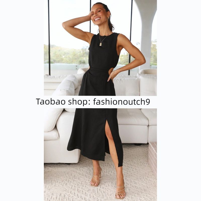 

2023 Sweet Summer New Solid Waist Fashion Dress Fashion Dress Black XL
