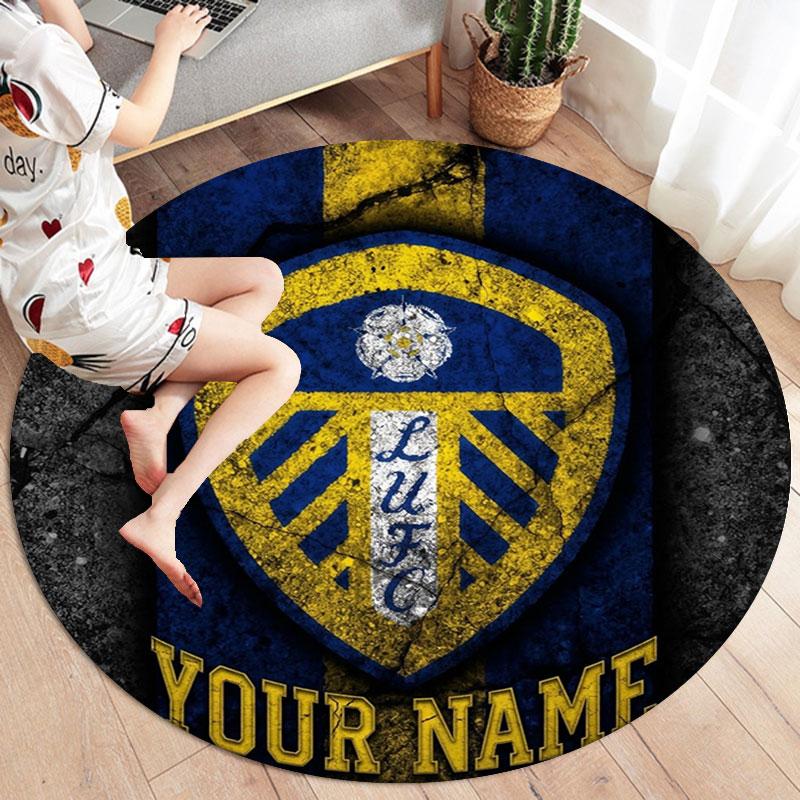 Leeds United Custom Name Round Area Rug,Carpet Rug for Living Room Bedroom Sofa Playroom Decor,Non-slip Floor Mat