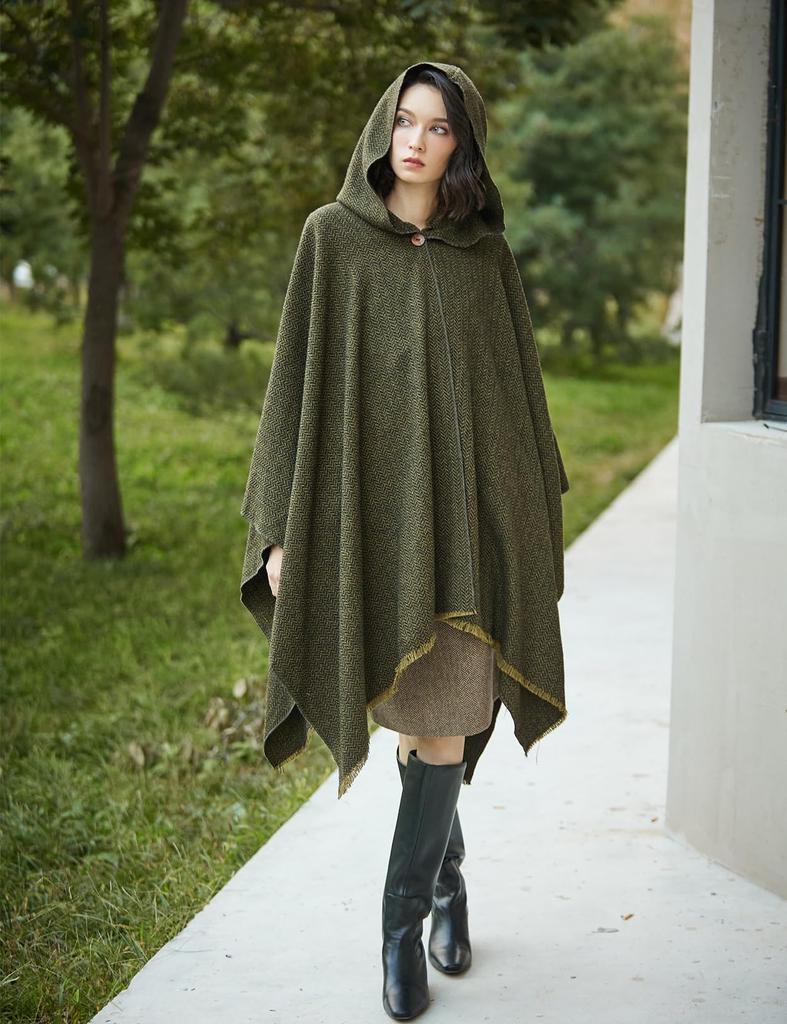 BEAUTELICATE Hooded Knee Cold Everyday Cosplay Cloak Women's Poncho, Large, Long, Wrap, Wrap, Cape, Cloak, Protection, Unisex, Use,