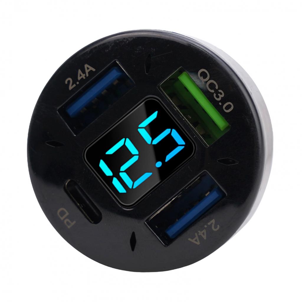 1X Car Charger Voltage Monitoring 12V/24V 4USB Aluminum Alloy+PC