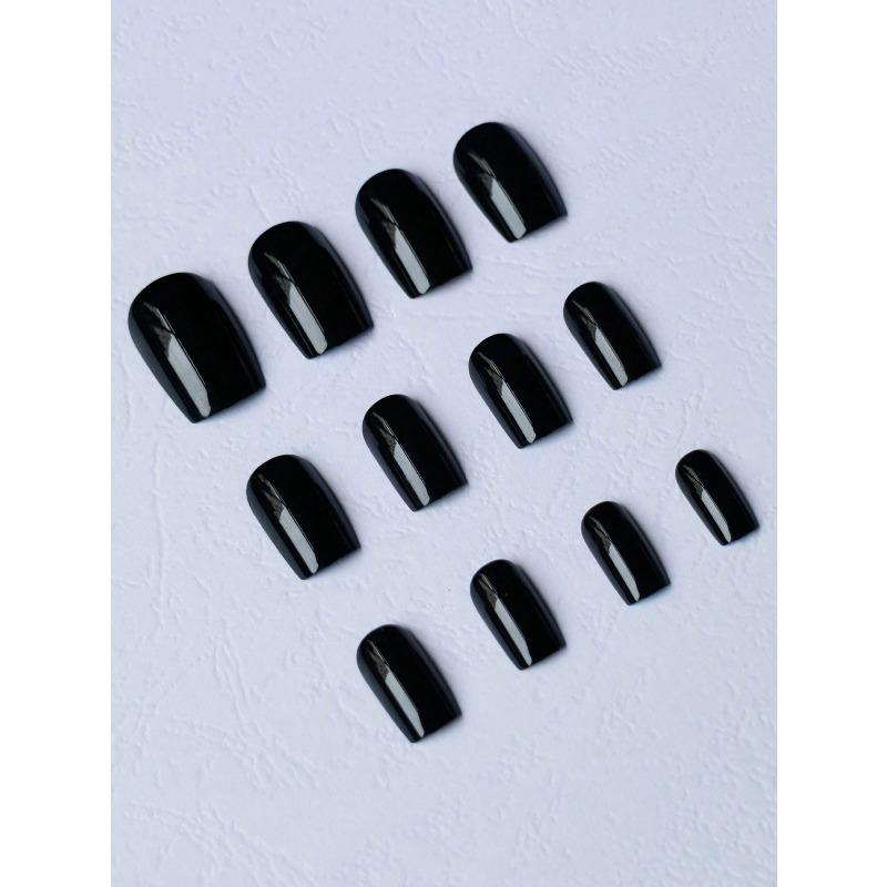 120pcs Black Square Nail Stickers Set Short, Full Coverage Fake Nails For DIY Manicure For Women Girls, Nail Art Accessories, Nail Supplies