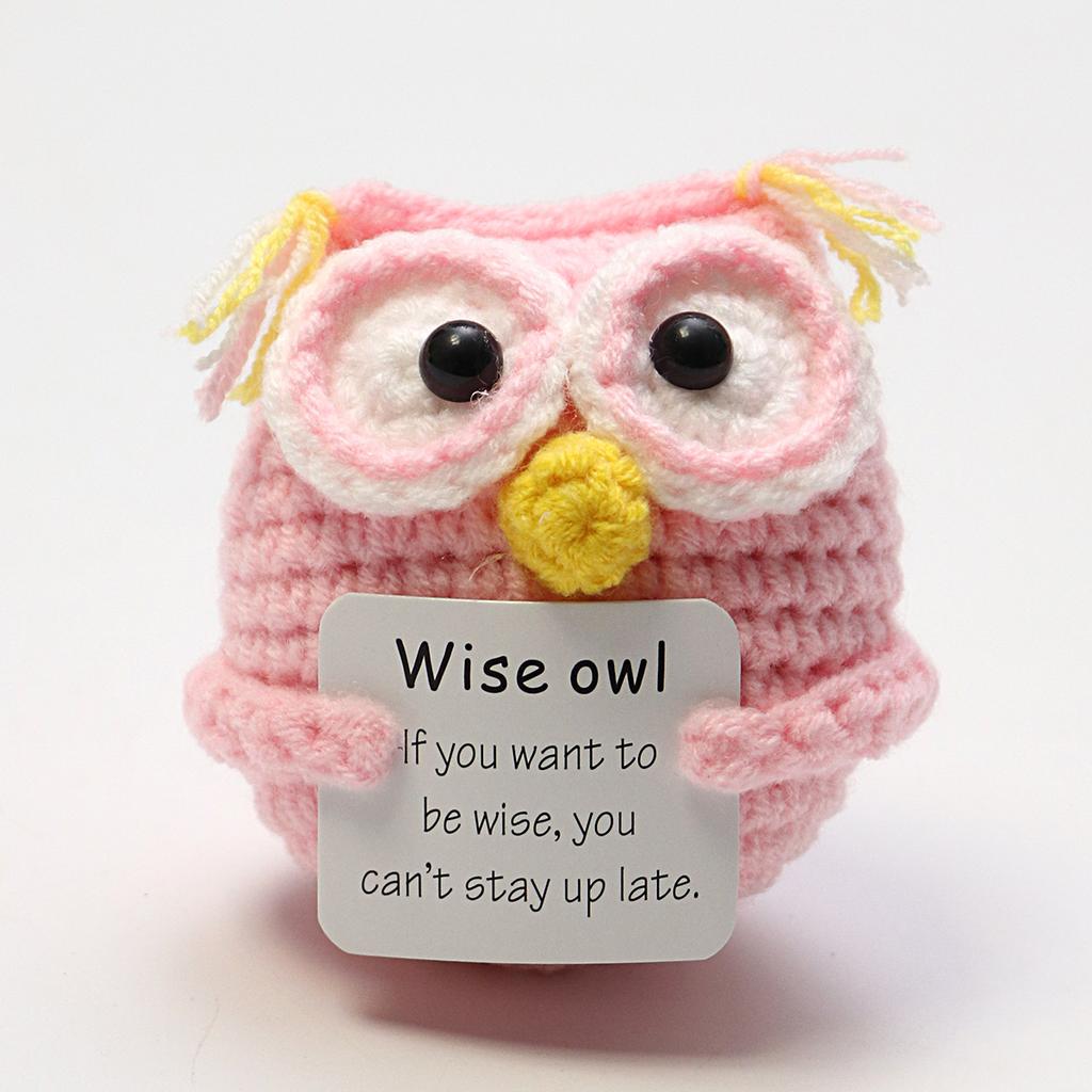 Handmade Knitting Owl Hug Pocket Doll With Card Home Room Decor Kawaii Mini Animal Plush Dolls Home Decoration Christmas Gift