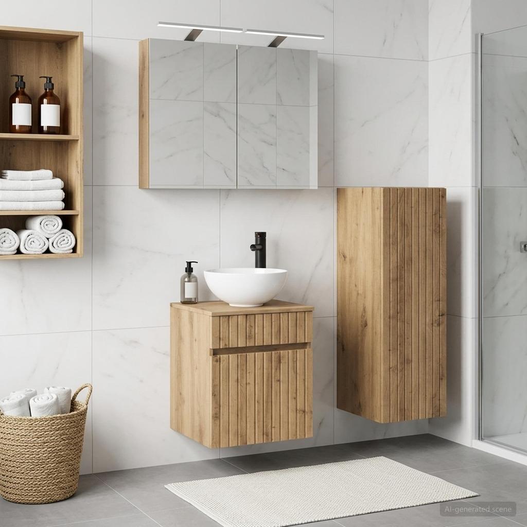 Bathroom Furniture Set 4 Pcs Artisan Oak Engineered Wood and Glass