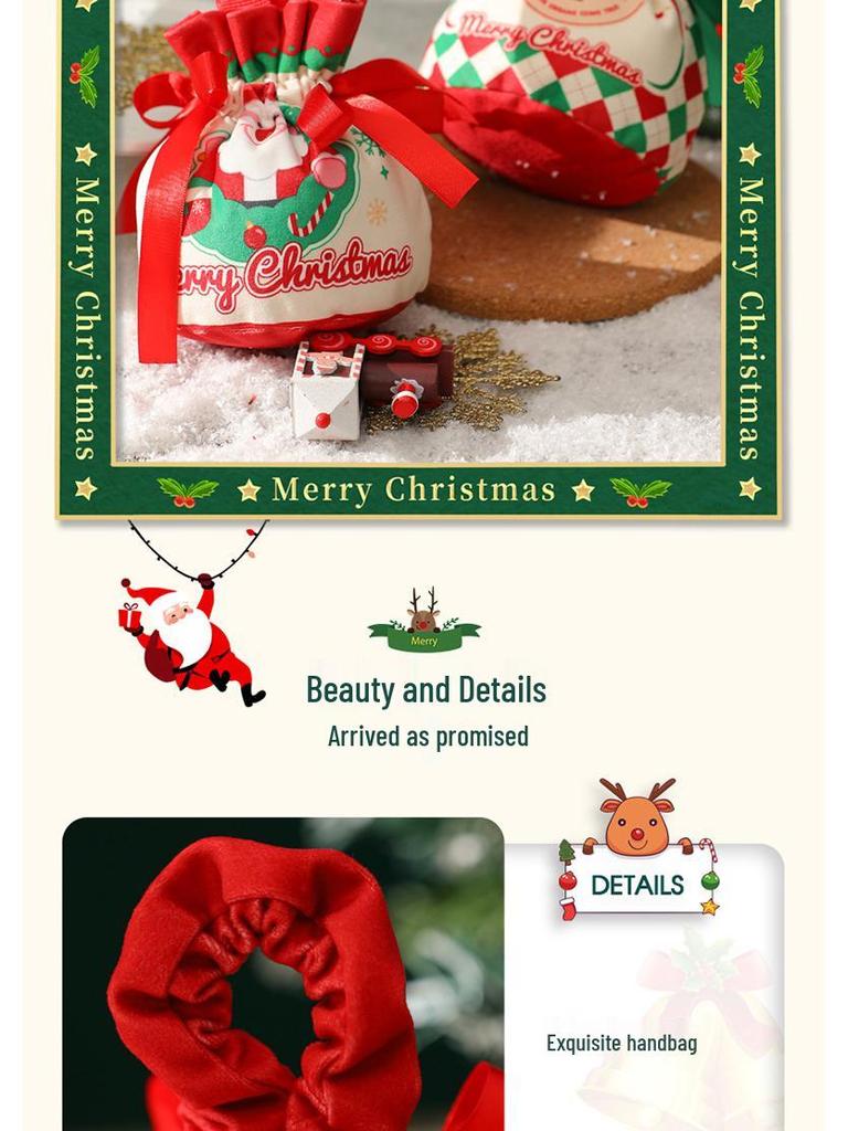 2025 Creative Velvet Apple Gift Bag with Drawstring for Christmas Eve