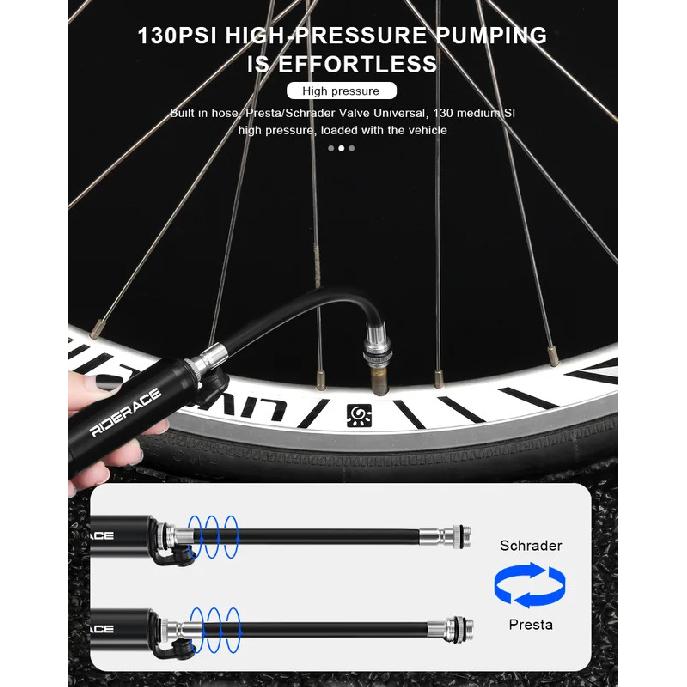 Portable Bike Pump With Hose Aluminum Alloy Bicycle Hand Air Pump Presta Schrader Valve Hand Inflator Cycling Accessories