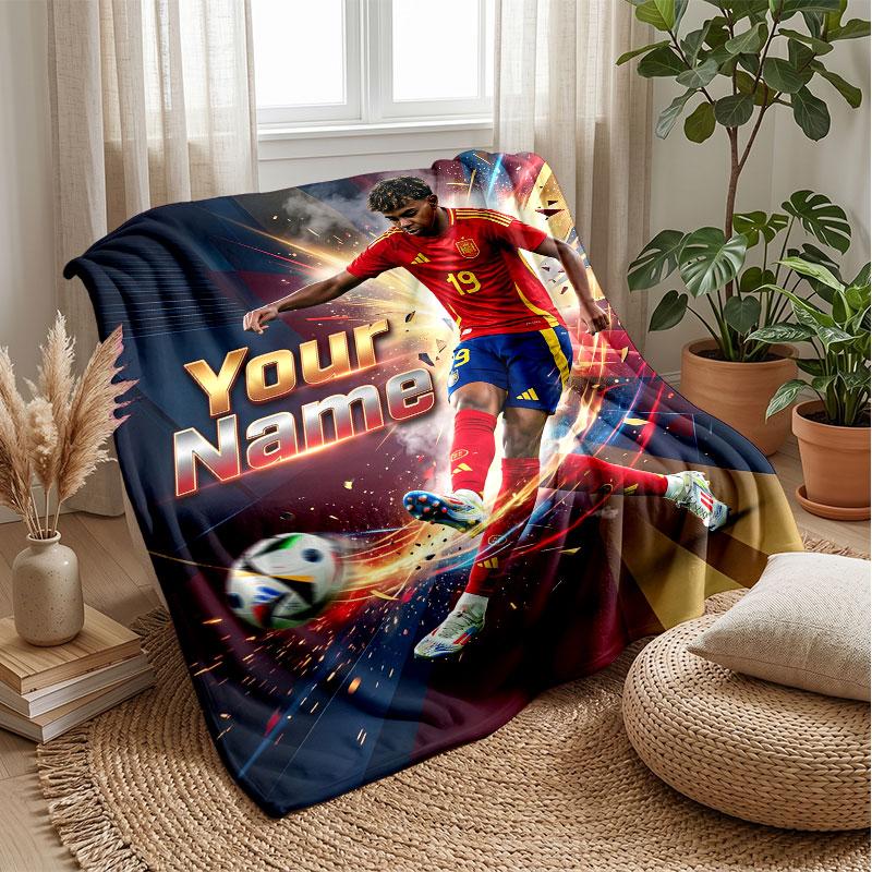 Coperta in Flanella Personalizzata con Nome Testo Lamine Yamal Logo Calcio Coperta Pile Personalizzata Regalo Speciale per Divano Camera da Letto Casa