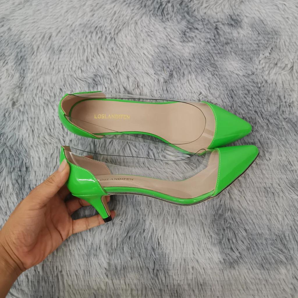Women Pumps  Spring Autumn Sexy Transparent PVC 5cm Low Heel Fashion Pointed Toe Slip-on High Heels Party Wedding Shoes