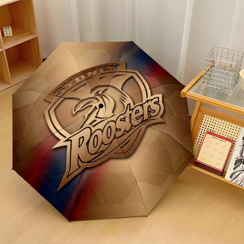 Sydney Roosters Print Auto 8?Ribs Folding Umbrella Wind Resistant Lightweight Automatic Umbrella For Daily Travel