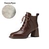 Fashion NEW Autumn Women Boots Split Leather Shoes for Women Square Toe Chunky Heel Shoes Lace-up Modern Boots Soft Handmade Daily Shoes