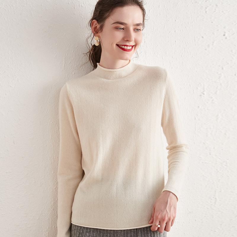Women's Loose Fit Cashmere Half-High Collar Sweater - Versatile Warm Knit Top for Autumn and Winter