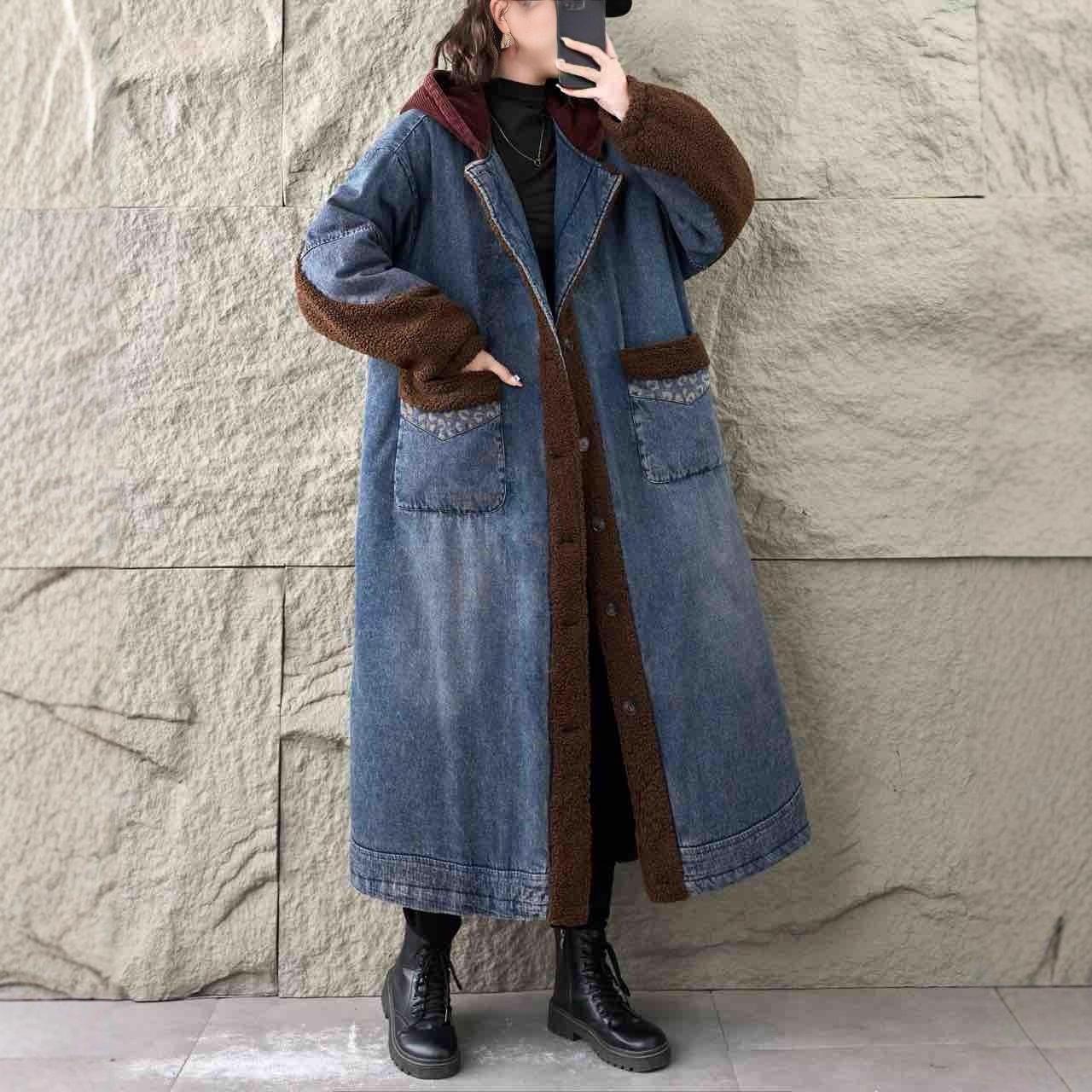Plus Size Velvet-Lined Denim Jacket -