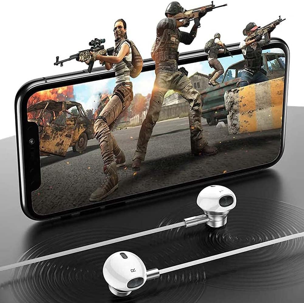 Wired Stereo Earphones with Adjustable Clear Sound Leak Compatible with Multiple Devices Earphones, Microphone, Volume, Lightweight, Calls,