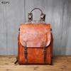 NZPJ Retro Genuine Leather Men Backpack Vegetable Tanned Top Layer Cowhide Backpack Fashionable Computer Bag for 15 Inch Laptop