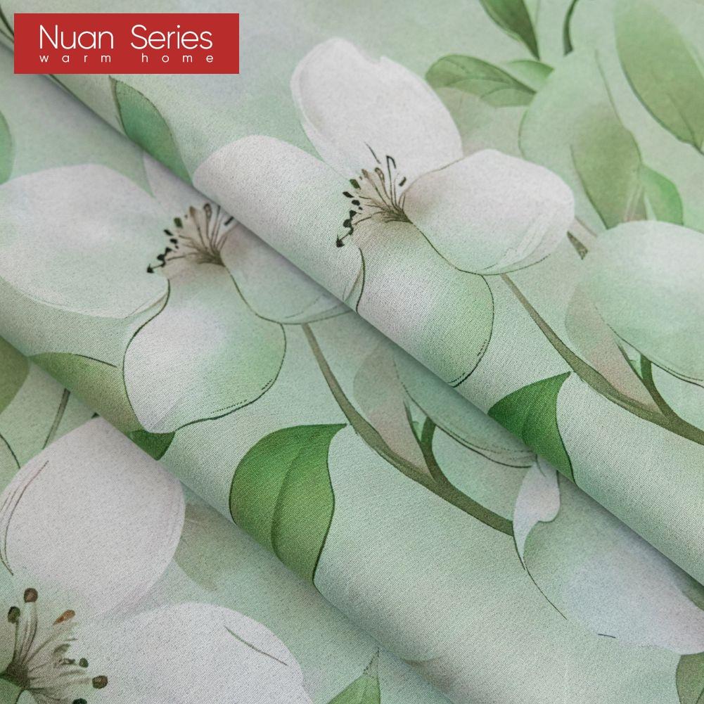 1PC Nuan Series Nordic Countryside Style Green Printed Curtains with Full Blackout Curtains for Bedroom Living Room Balcony Window for Home Decor
