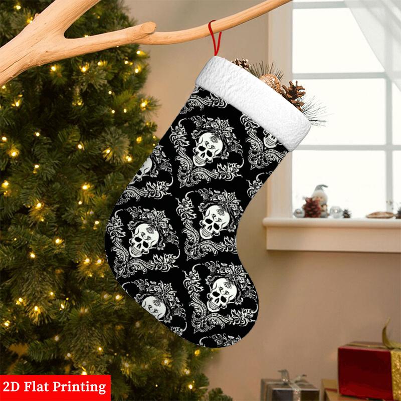 Christmas decoration fireplace hanging stocking2D Flat Print Skull Pattern Christmas Stocking Suitable for Xma