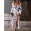 QICED Autumn Winter Printed Long Sleeve Backless Bohemian Dress Woman