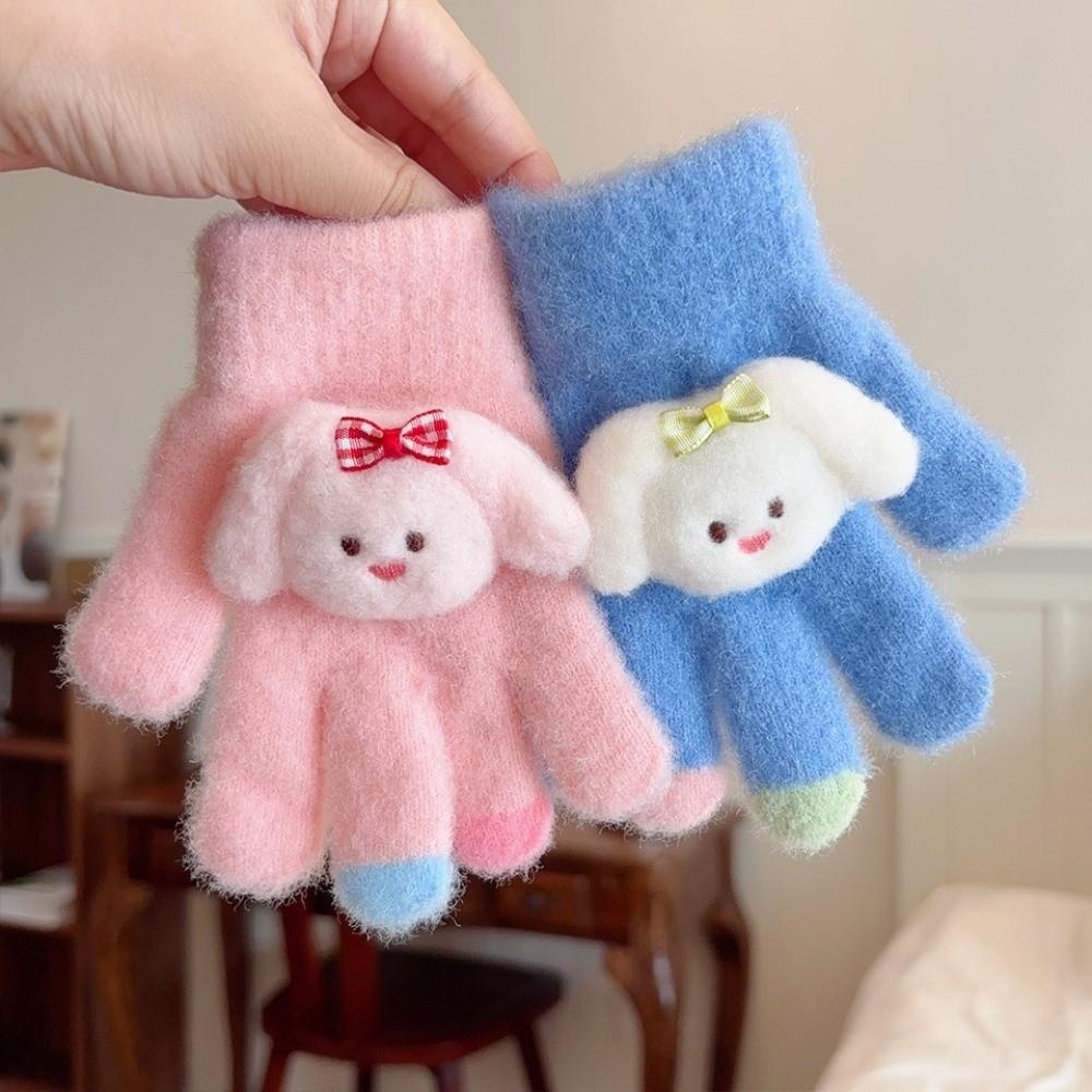 Warm Lining Knitted Gloves Full Finger Winter Gloves Stylish Thermal Gloves for Kids