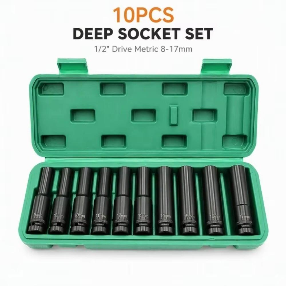 10Pcs Extra Long Impact Socket Set 1/2 Inch Drive Impact Socket Wrench Set For Electric Wrench