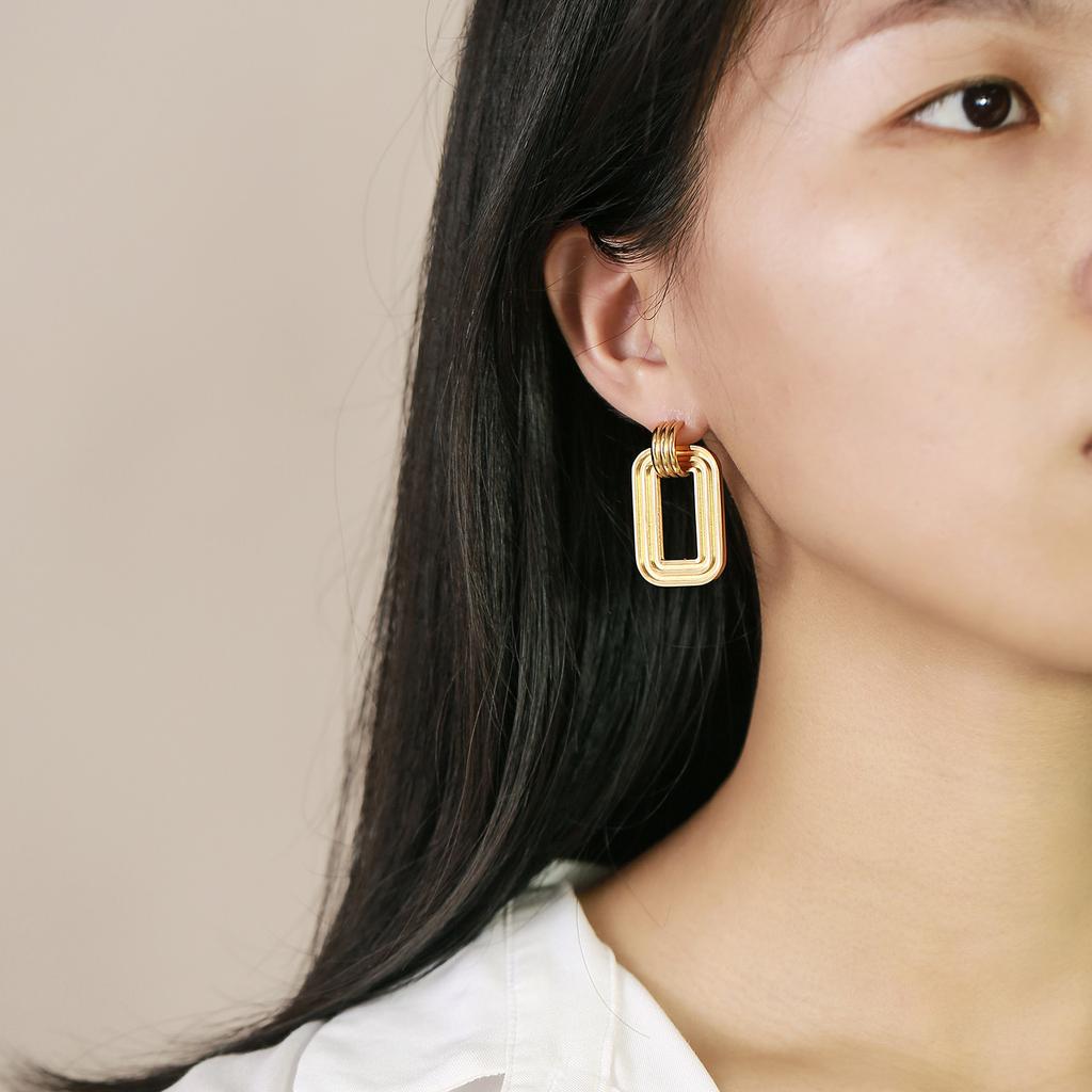 Stainless Steel Geometric Earrings Gold Women, Rectangle Earrings, Personalized Fashion, Jinshengfeng Jewelry Ed-516