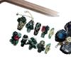 Exquisite Fairy-like Black & Green 11-Finger False Nails: Medium-Long, Pointed, Handmade, Beautiful Art