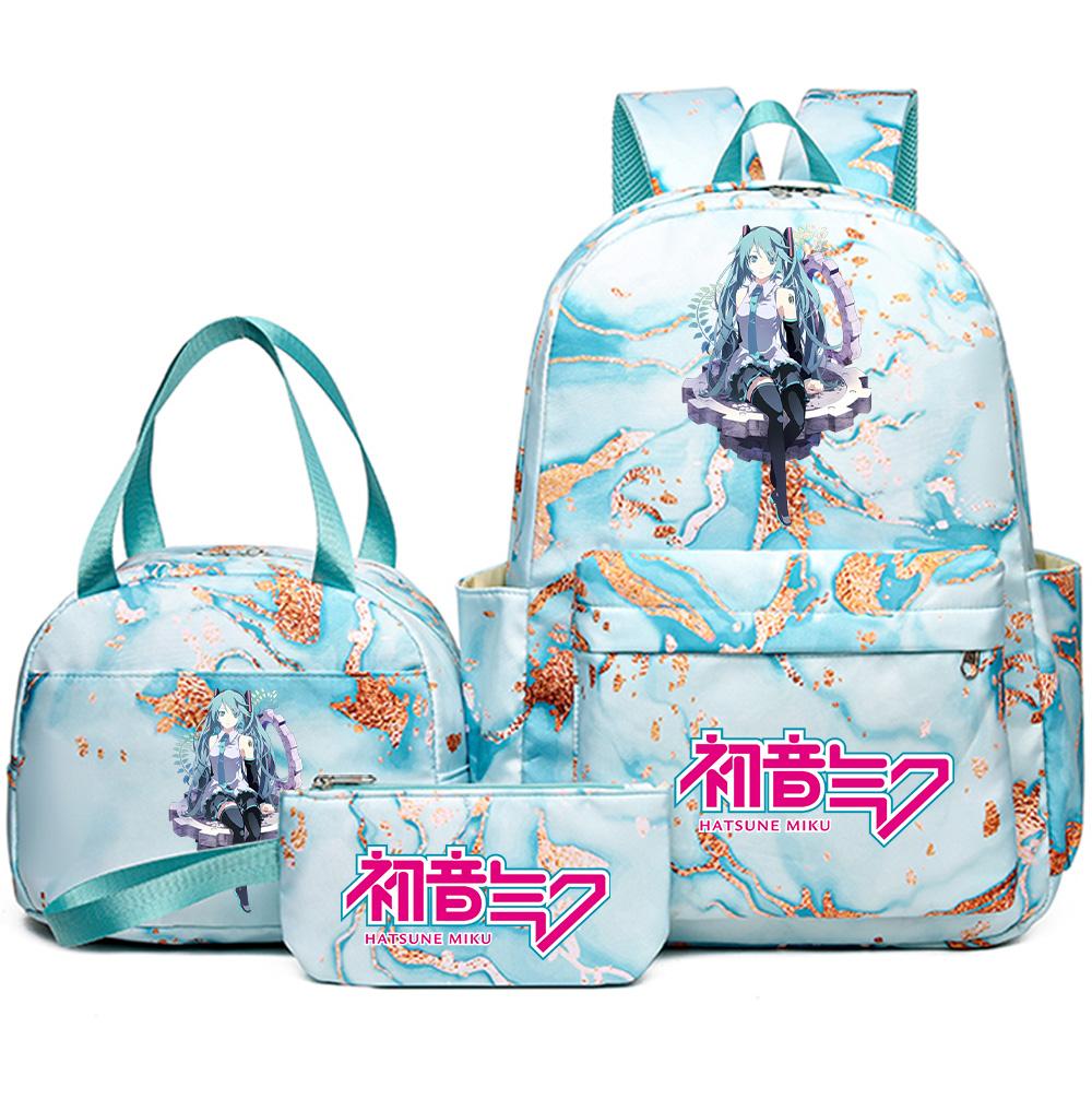 3Pcs/set Anime Hatsune Miku Printed Backpack Handbag Pencil Case for Teenager Student Bookbag Schoolbag Women Large Capacity Waterproof Travel Bag