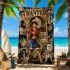 One Piece Luffy Wanted Poster Beach Towel, Manga Collage Microfiber Quick Dry Towel for Anime Fans Beach Pool Gym Travel