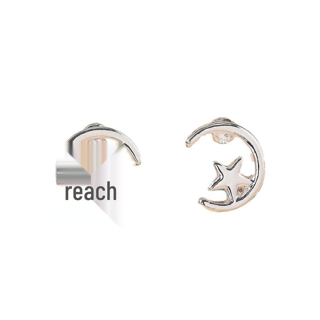 Eco-friendly Star and Moon Alloy Stud Earrings for Women – Light Luxury Trendy Summer Style