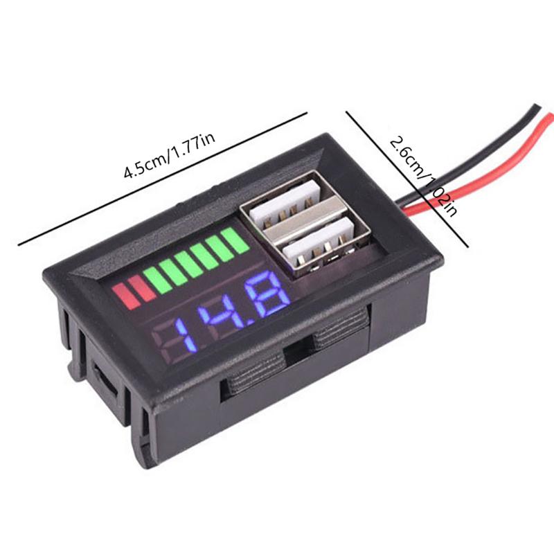 Digitální voltmetr autobaterie s LED indikátorem nabití olověné a lithiové baterie, napětí a výkon 12V baterie