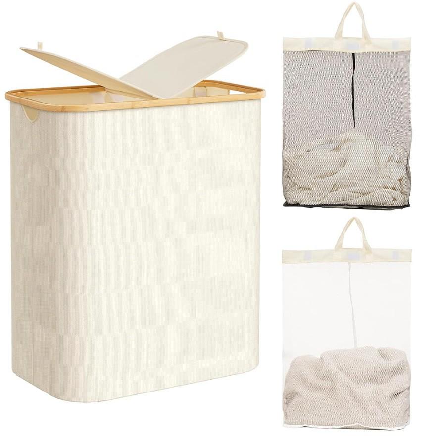 Foldable Dirty Laundry Basket with Lid and Inner Bag for Bedroom or Bathroom - Large Capacity.