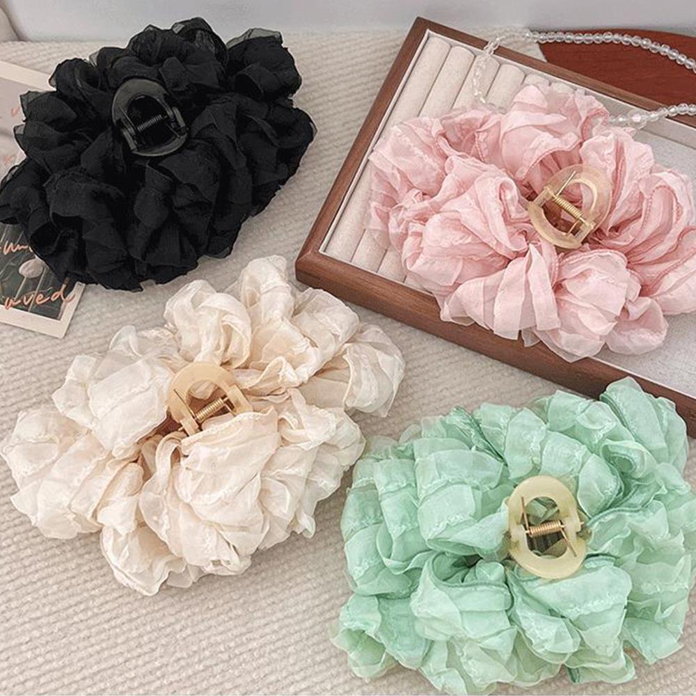 KOrean Pink Women Large Flower Hair Claw Clips For Women Elegant Back of The Hair Shark Clip ClampsTemperament Hair accessories