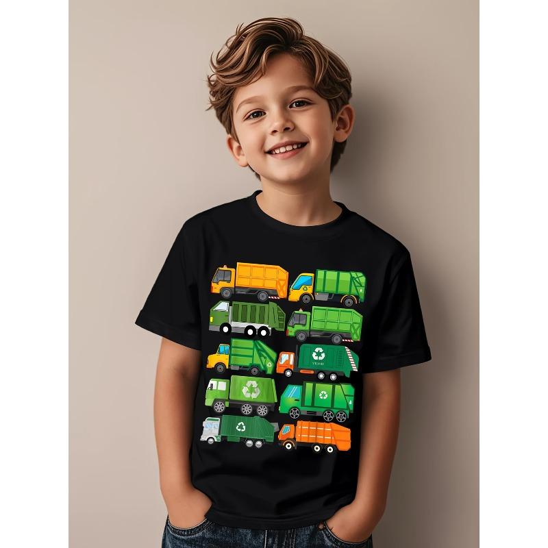 European Sizes Soft Breathable Garbage Truck Recycling Day Trash Waste Separation Birthday T-Shirt for Kids | Boys & Girls Graphic Tee