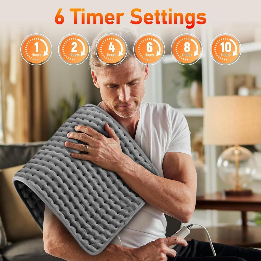 Electric Heating Pad for Back Pain and Cramps Relief, Electric Fast Heat Pad with 9 Heat Settings 4 Timer Options Auto Shut Off
