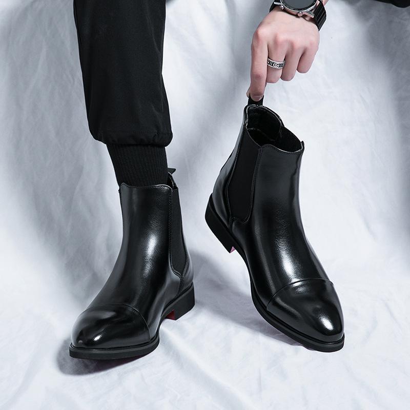 Men's Large Size Red Leather Pointed Toe Slip-On Chelsea Boots - Autumn/Winter Dr. Martens