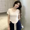Summer Skinny Slim Waist Sexy U-Neck T-Shirt Versatile Fashion Niche Ins Pure Desire Spice Girls Unique Top