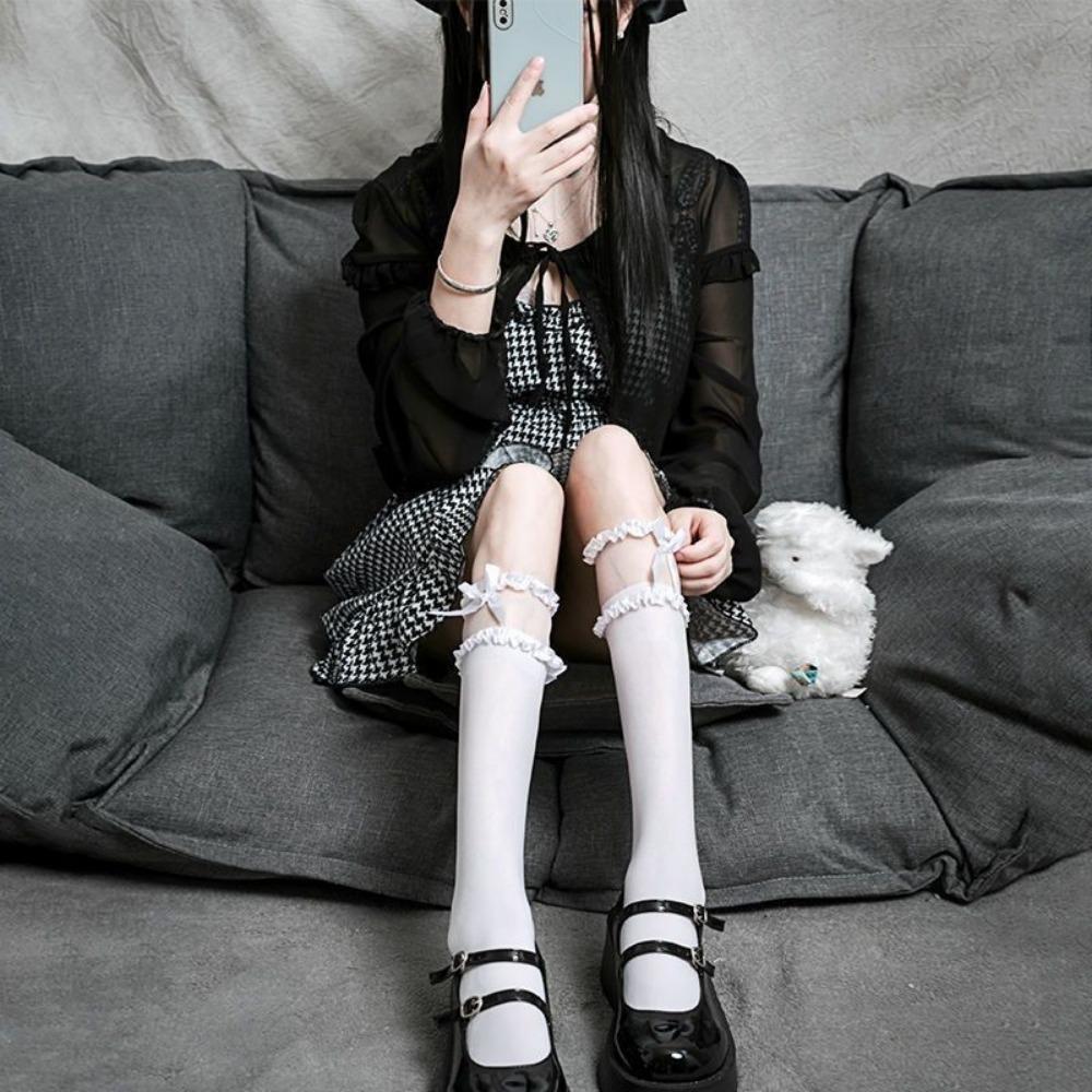JK Calf Socks Lolita Lace Tube Socks Women's Summer Thin Bow Lolita Cute Half Socks Thin