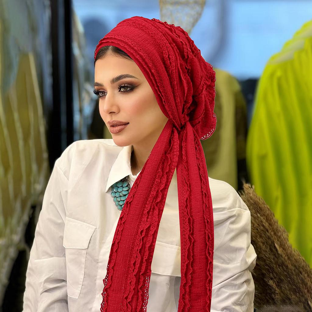 1 Stück doppellagige Spitze Damen Ganzjahres-Weich-Elastisch-Falten-Kopftuch-Kappe Atmungsaktive Haarkappen Modische Turban-Haube