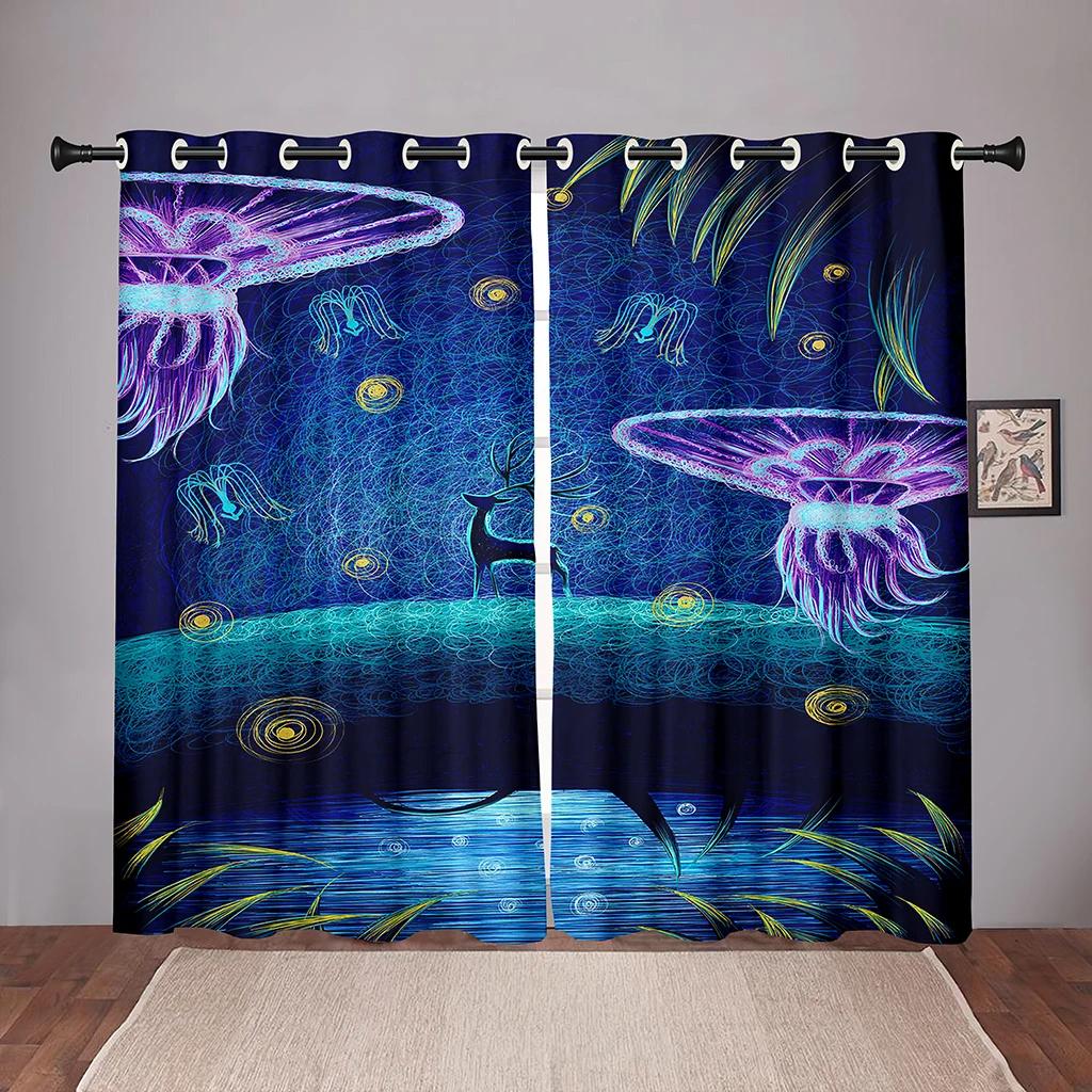 

Животные Олень Лес Мультфильм Мечтательный Затемняющие Оконные Шторы для Спальни Гостиной Ванной Кухни Дверь Холла Высокое Затемнение Новинка W55 X H120cm X 2&Grommet Top