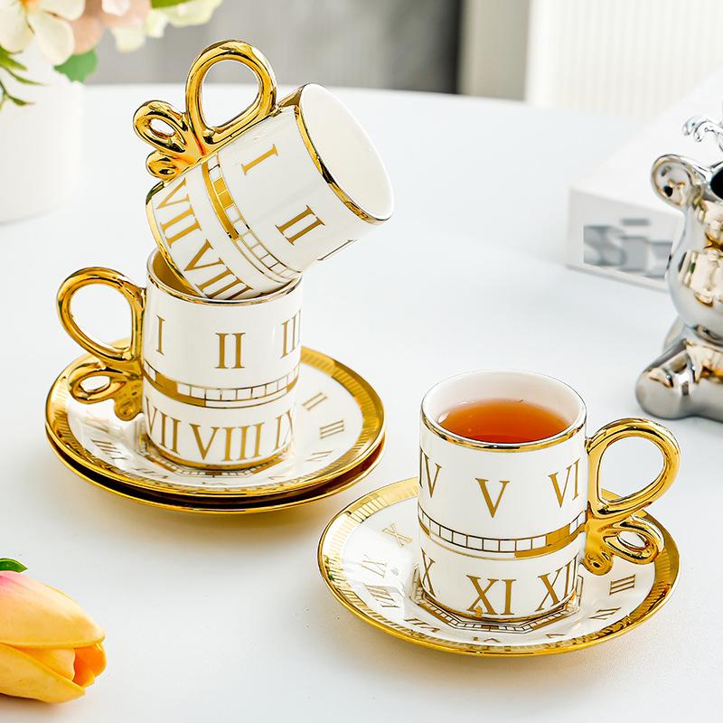 an Style Light Luxury Ceramic Coffee Cups with Dish Office Mug Gold Edged Afternoon Tea Cup Set Household Drinkware