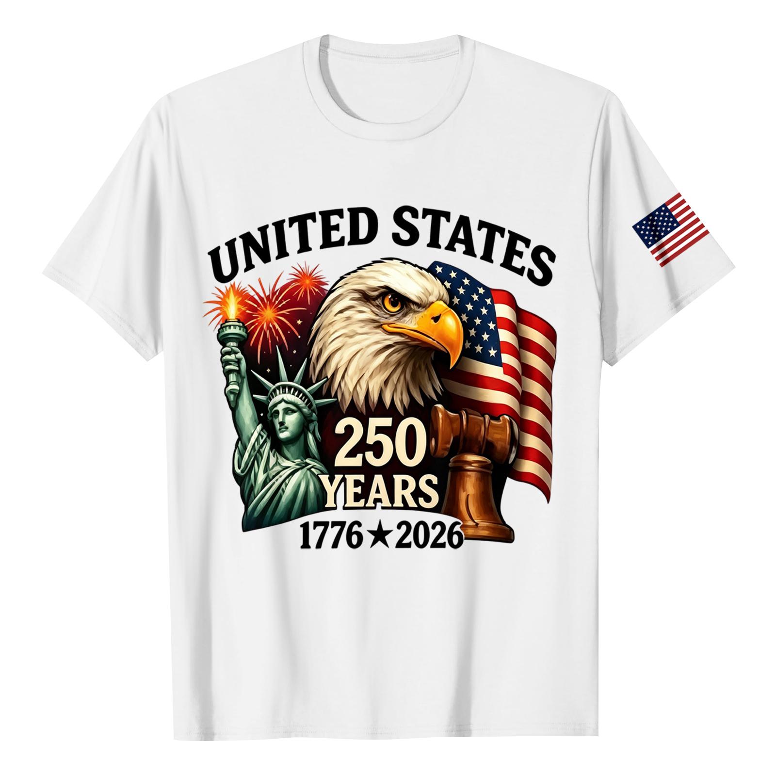 

Men s Casual Short Sleeve Crew Neck T Shirt with United States 250 Years 1776 2026 Eagle and Statue of Liberty Print XXXL білий