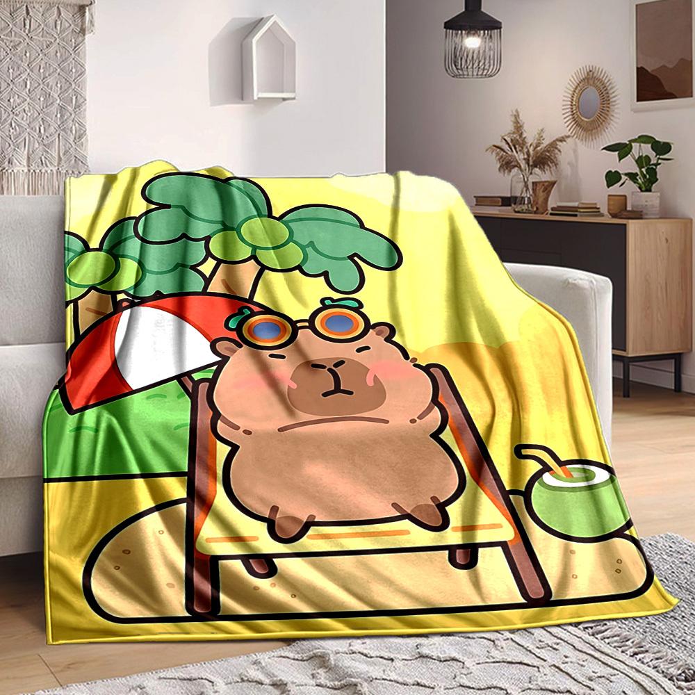 

1PC Beach Chair, Summer Capybara Print Blanket, Soft Throw Blanket - Warm & Cozy for Couch, Bed, Office, and Travel yy250912191 75x90cm